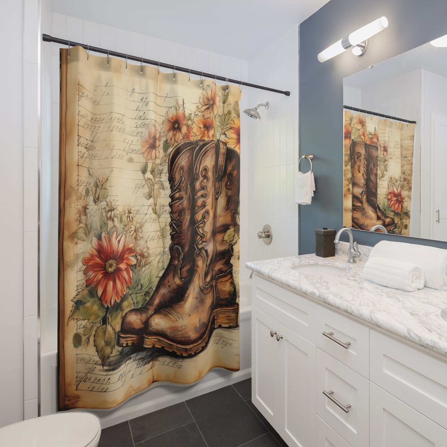 Vintage Western - SHOWER CURTAIN - Home Decor, Bathroom Decor
