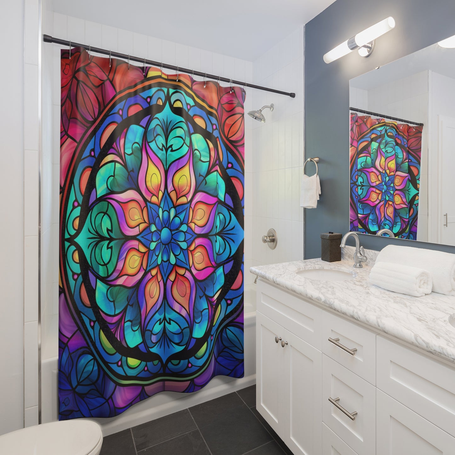 Stained Glass - Mandala - Shower Curtain - Home Decor, Bathroom Decor 71" x 74"