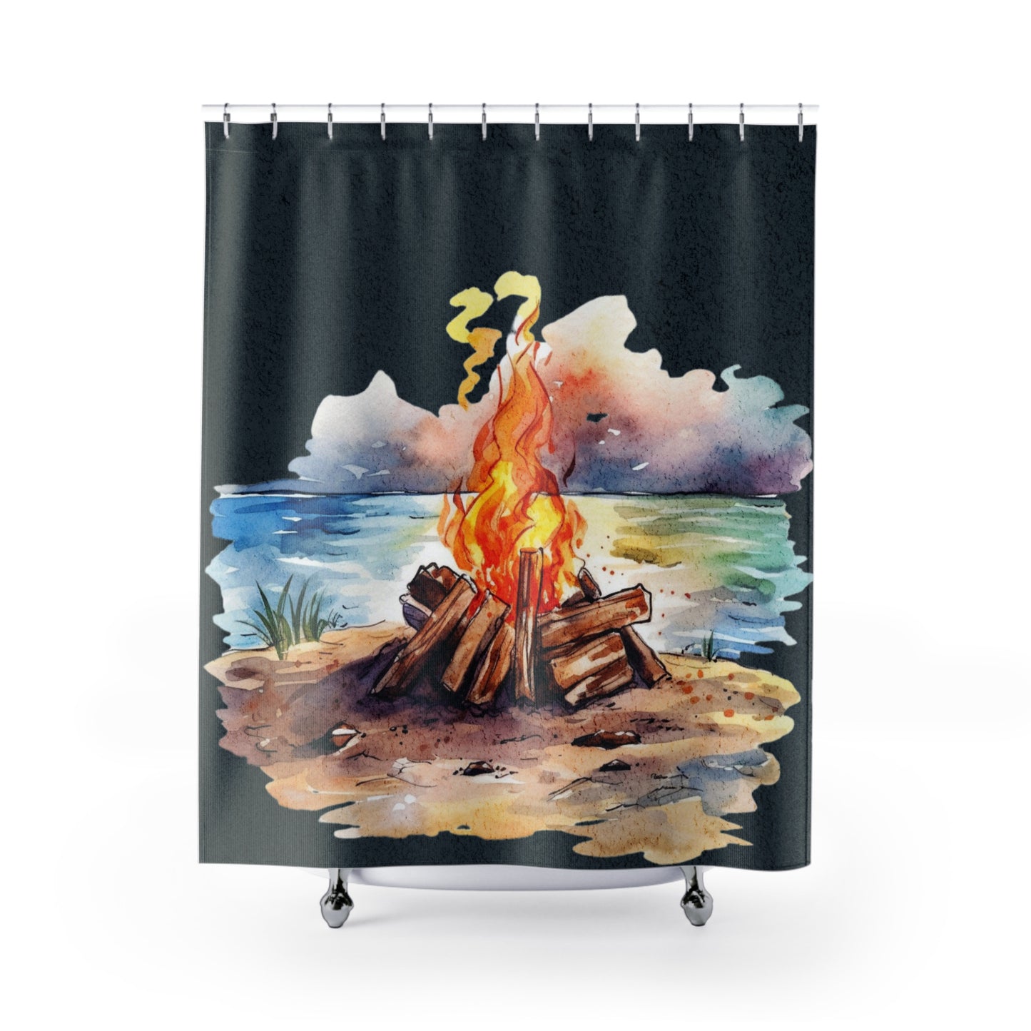 Beach Coastal Campfire - Shower Curtain - Home Decor, Bathroom Decor 71" x 74"