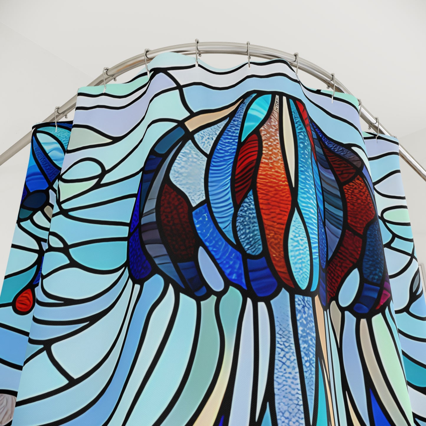 Stained Glass - Jellyfish - SHOWER CURTAIN - Home Decor, Bathroom Decor, Aquatic 71x74"