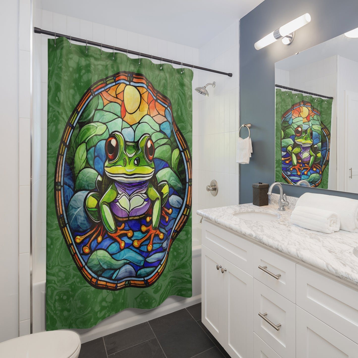 Stained Glass Frog - SHOWER CURTAIN - Home Decor, Bathroom Decor, Frog Lover, Frog, Shower