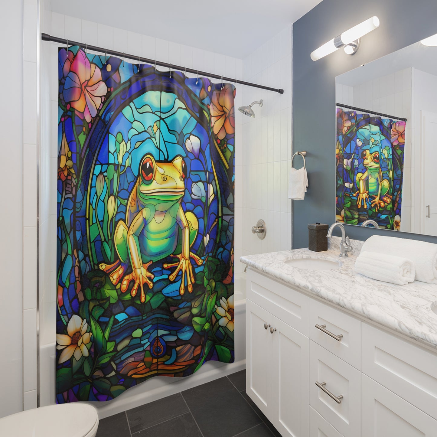Stained Glass Frog - SHOWER CURTAIN - Home Decor, Bathroom Decor, Frog Lover, Shower, Frog