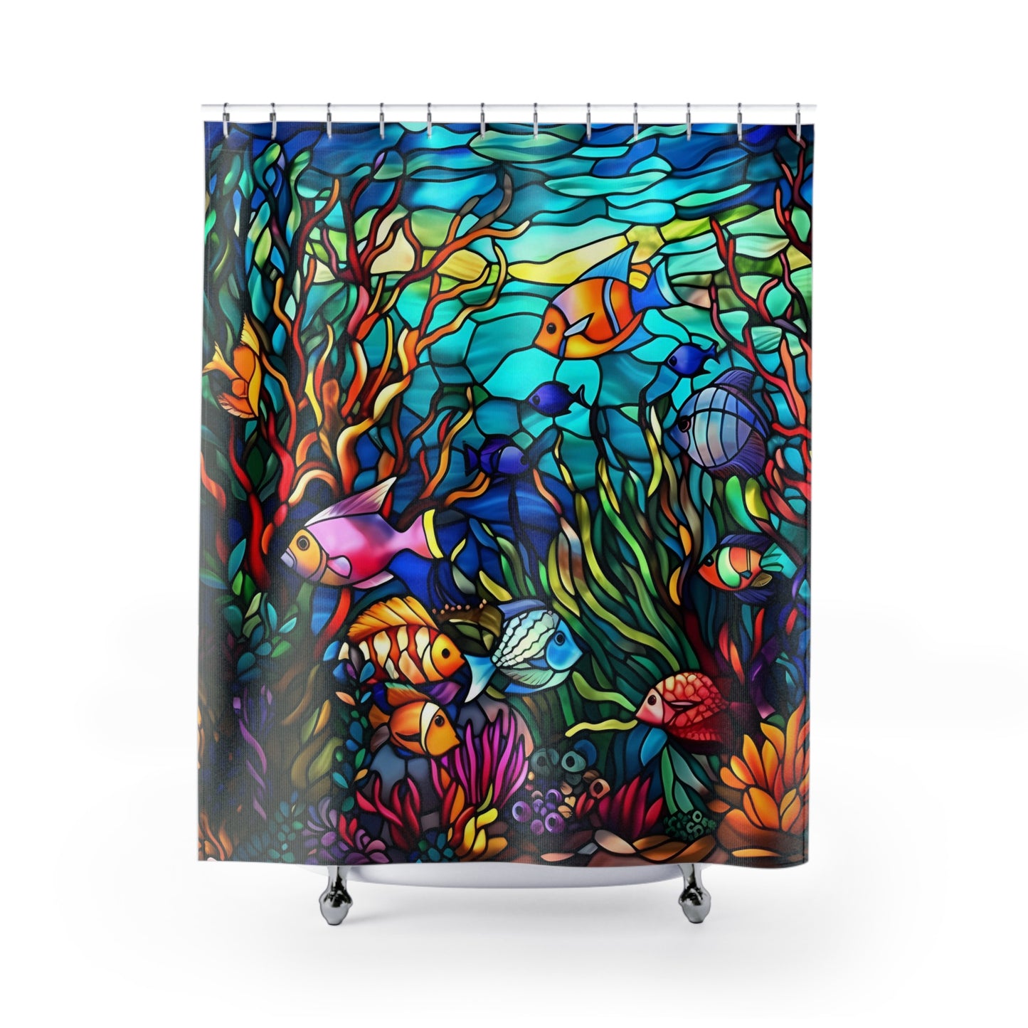 Stained Glass Under-the-Sea Shower Curtain - Home Decor, Bathroom Decor, Aquatic