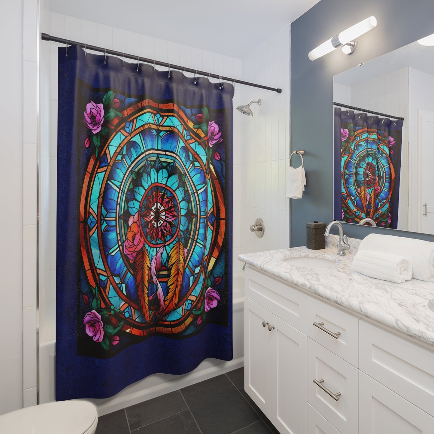Stained Glass - Dream Catcher - Shower Curtain - Home Decor, Bathroom Decor 71"  x 74"