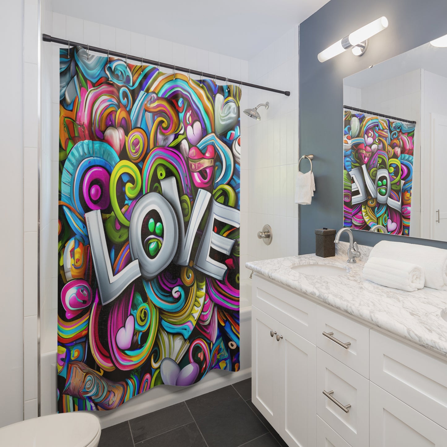 RETRO LOVE Shower Curtain - Home Decor, Bathroom Decor