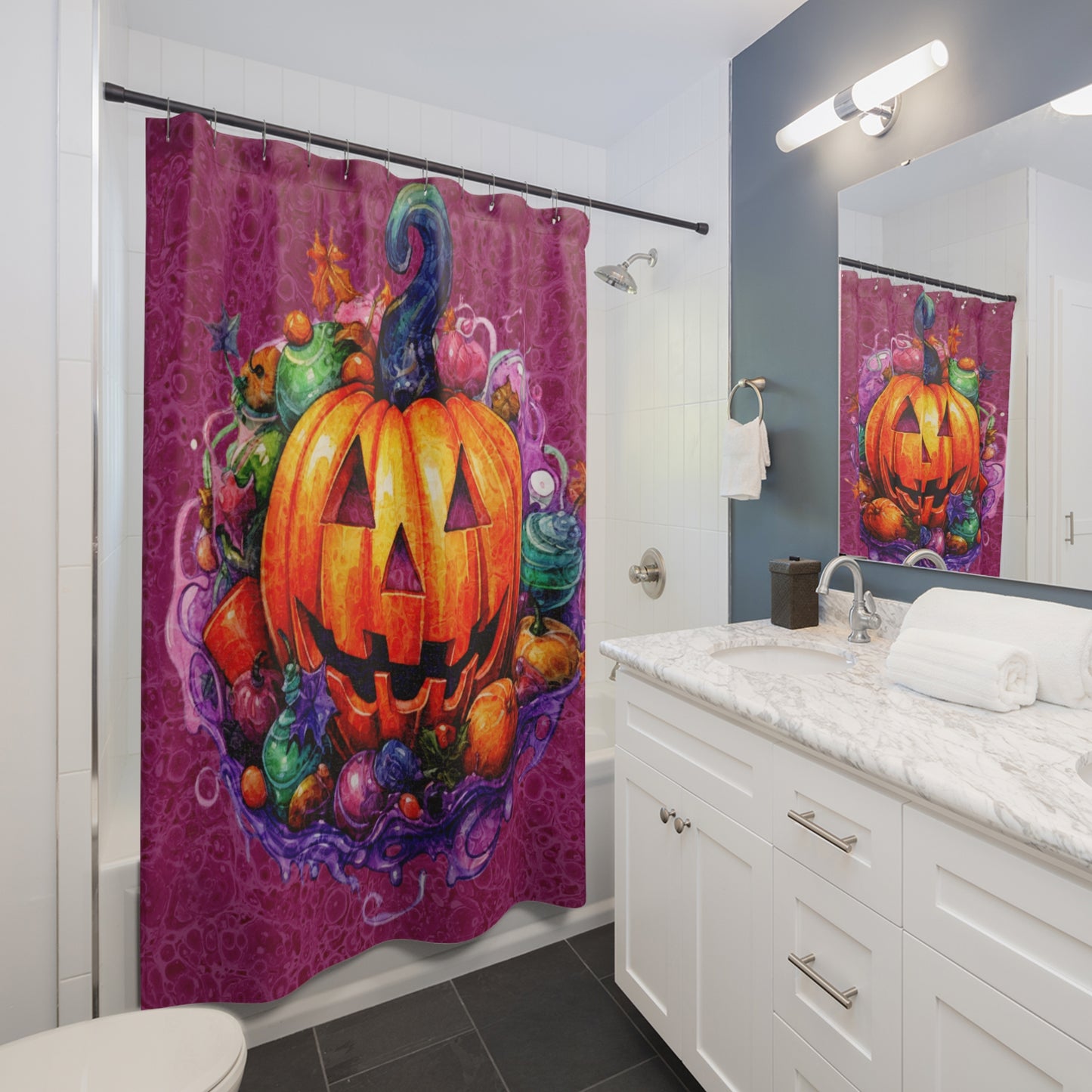 Halloween Pumpkin Witch - SHOWER CURTAIN - Home Decor, Bathroom Decor, Holiday Decor 71x74"