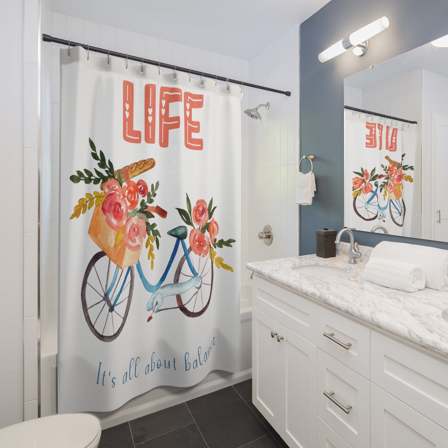 Motivational - SHOWER CURTAIN - Home Decor, Bathroom Decor, Life It's All About Balance