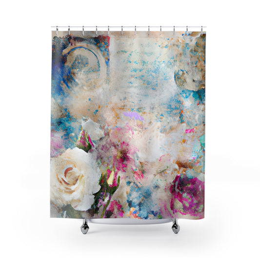 Shabby Chic - Blue Floral - Shower Curtain - Home Decor, Bathroom Decor 71"  x 74"