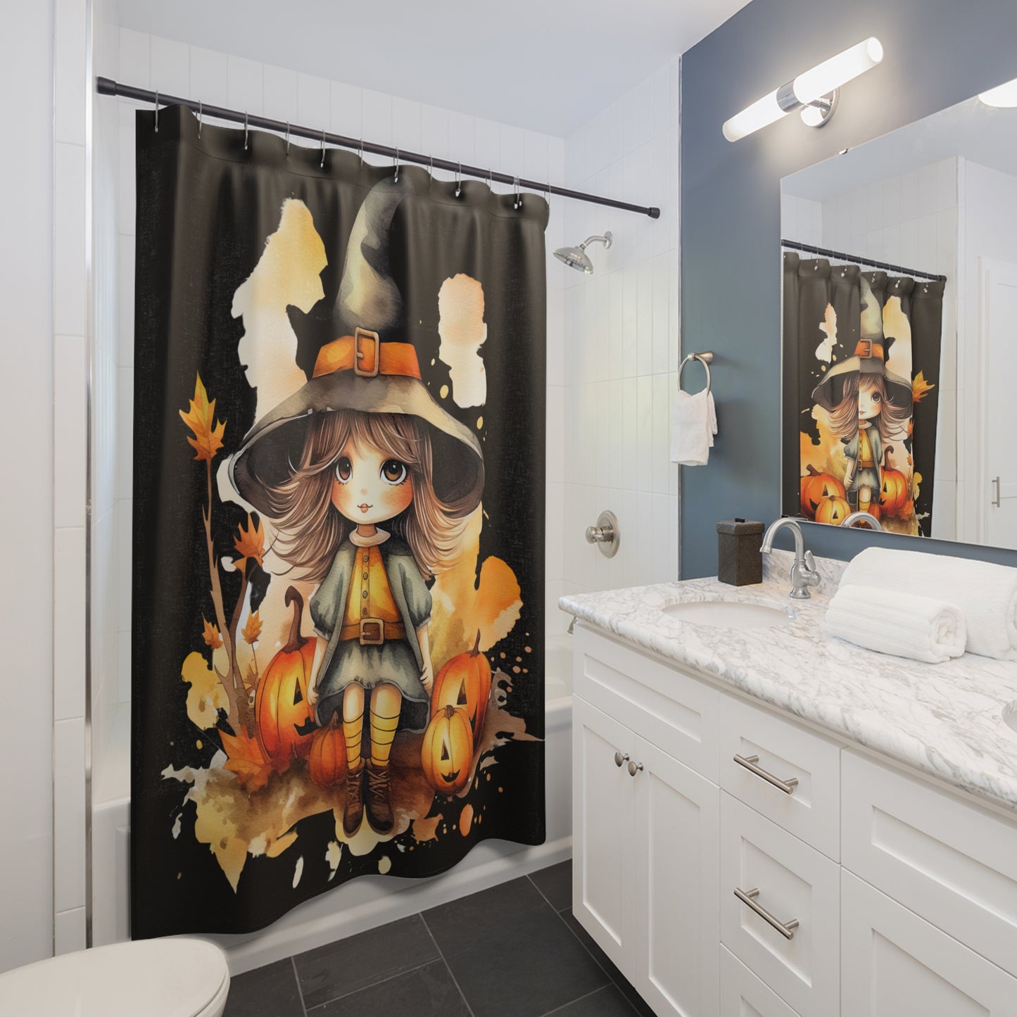 Halloween Cute Witch  - SHOWER CURTAIN - Home Decor, Bathroom Decor, Holiday Decor