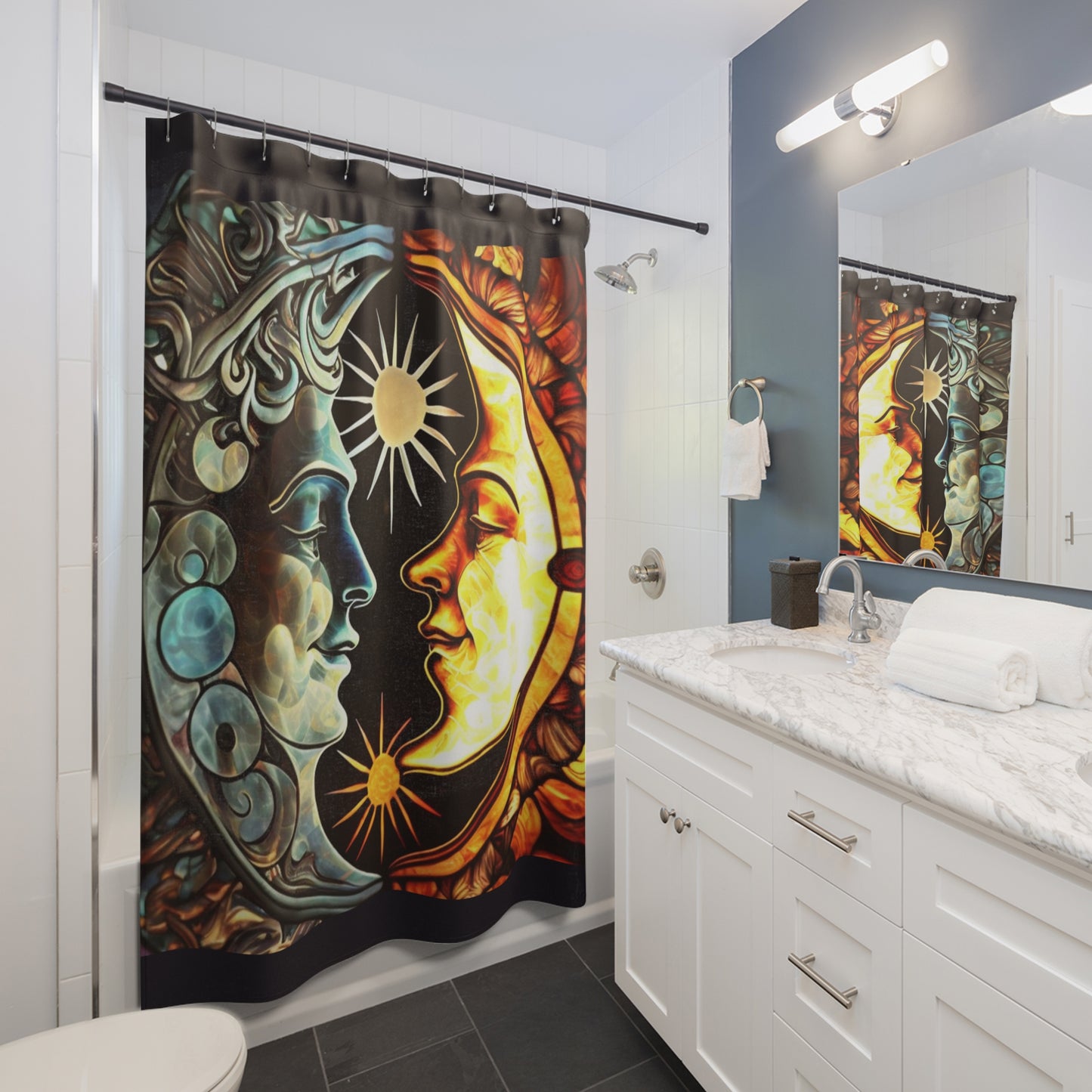 Celestrial Sun Moon - Shower Curtain - Home Decor, Bathroom Decor 71"  x 74"