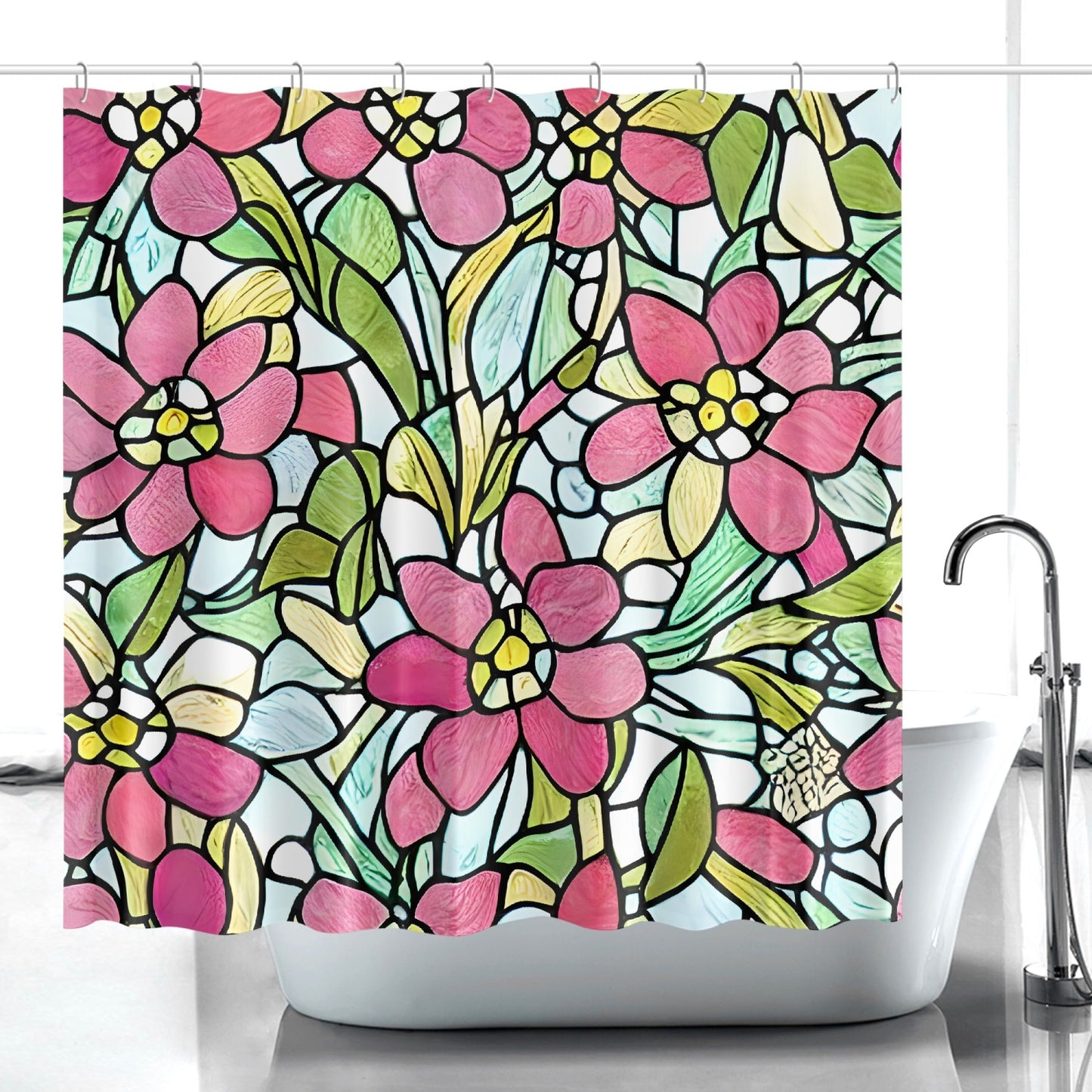 SHOWER CURTAIN - Stained Glass Flowers Quick-drying Shower Curtain