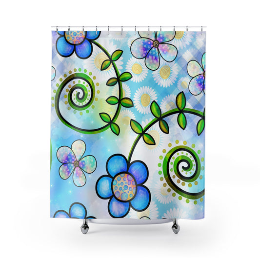 Retro - Floral Collage - Shower Curtain - Home Decor, Bathroom Decor 71"  x 74"