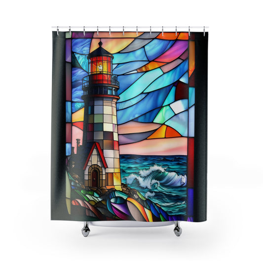 Stained Glass - Lighthouse - Shower Curtain - Home Decor, Bathroom Decor 71"  x 74"