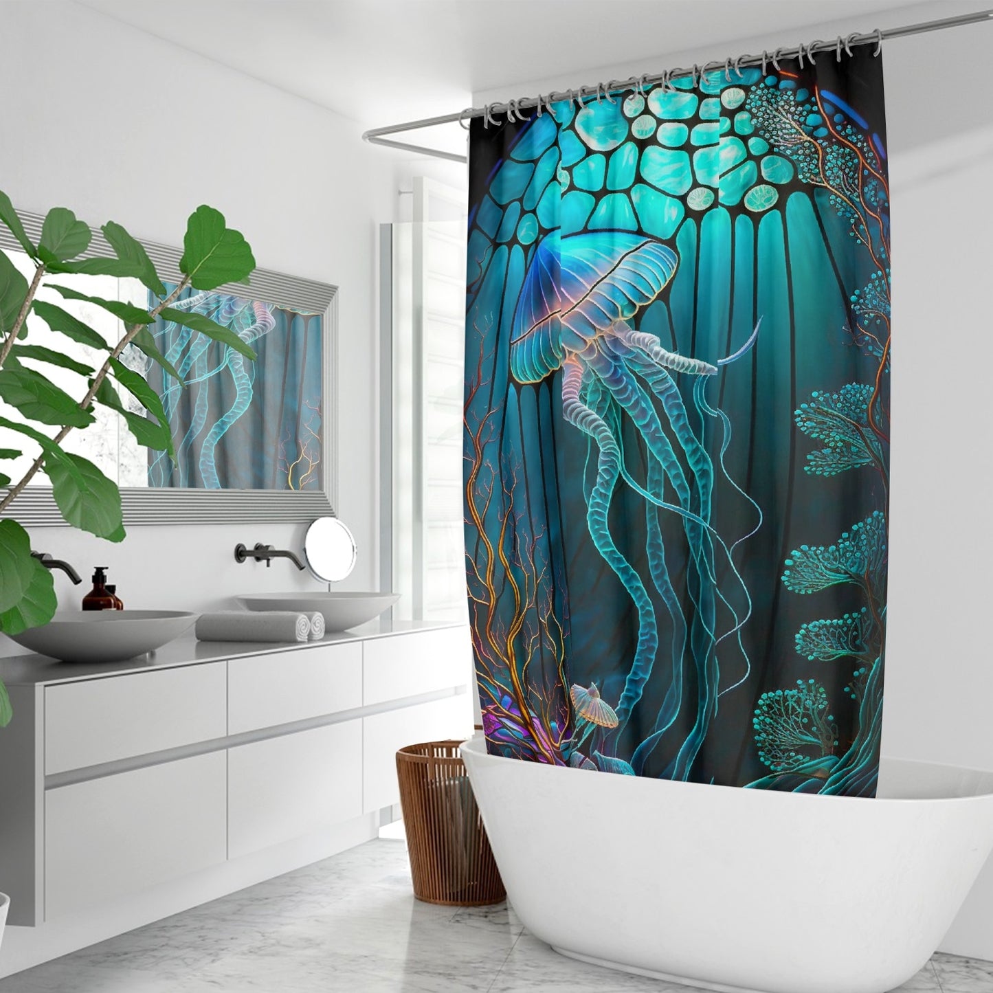 STAINED GLASS - Jellyfish Polyester Quick-Dry Shower Curtain