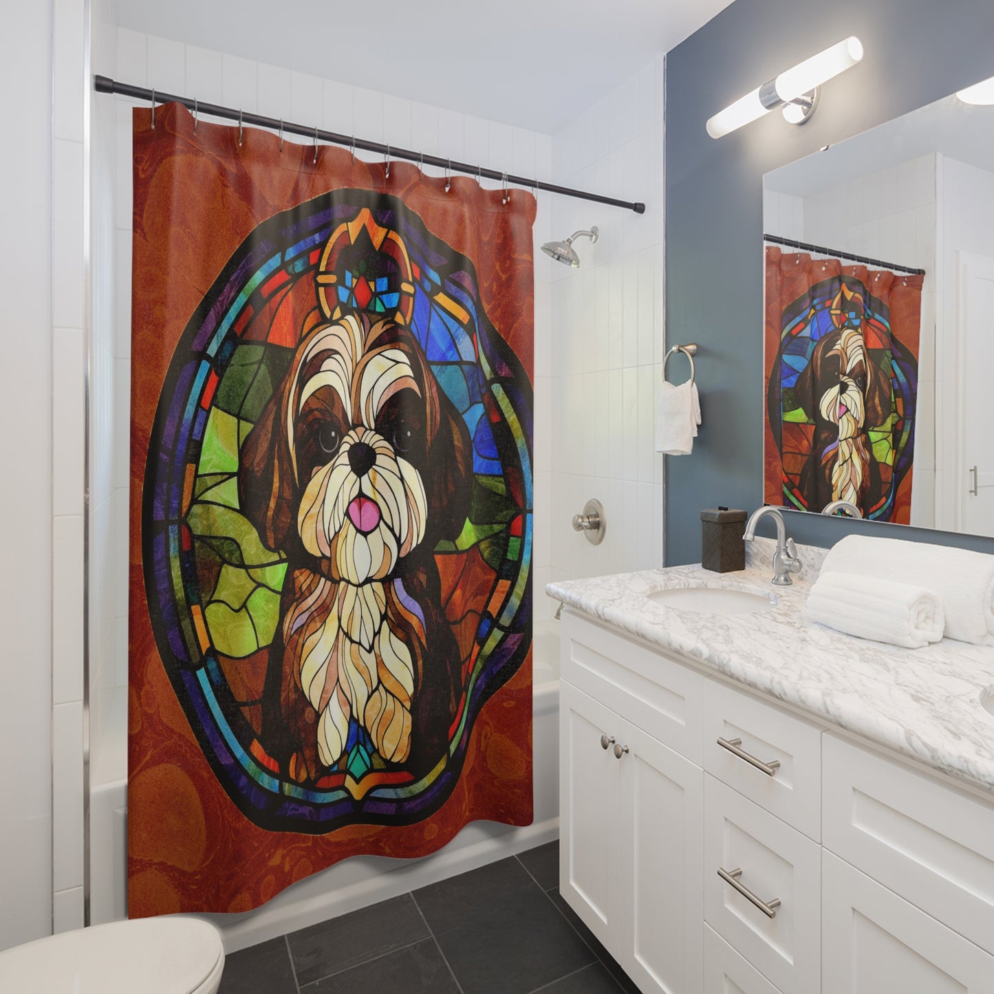 Stained Glass - Shih Tzu - Shower Curtain - Home Decor, Bathroom Decor 71"  x 74"