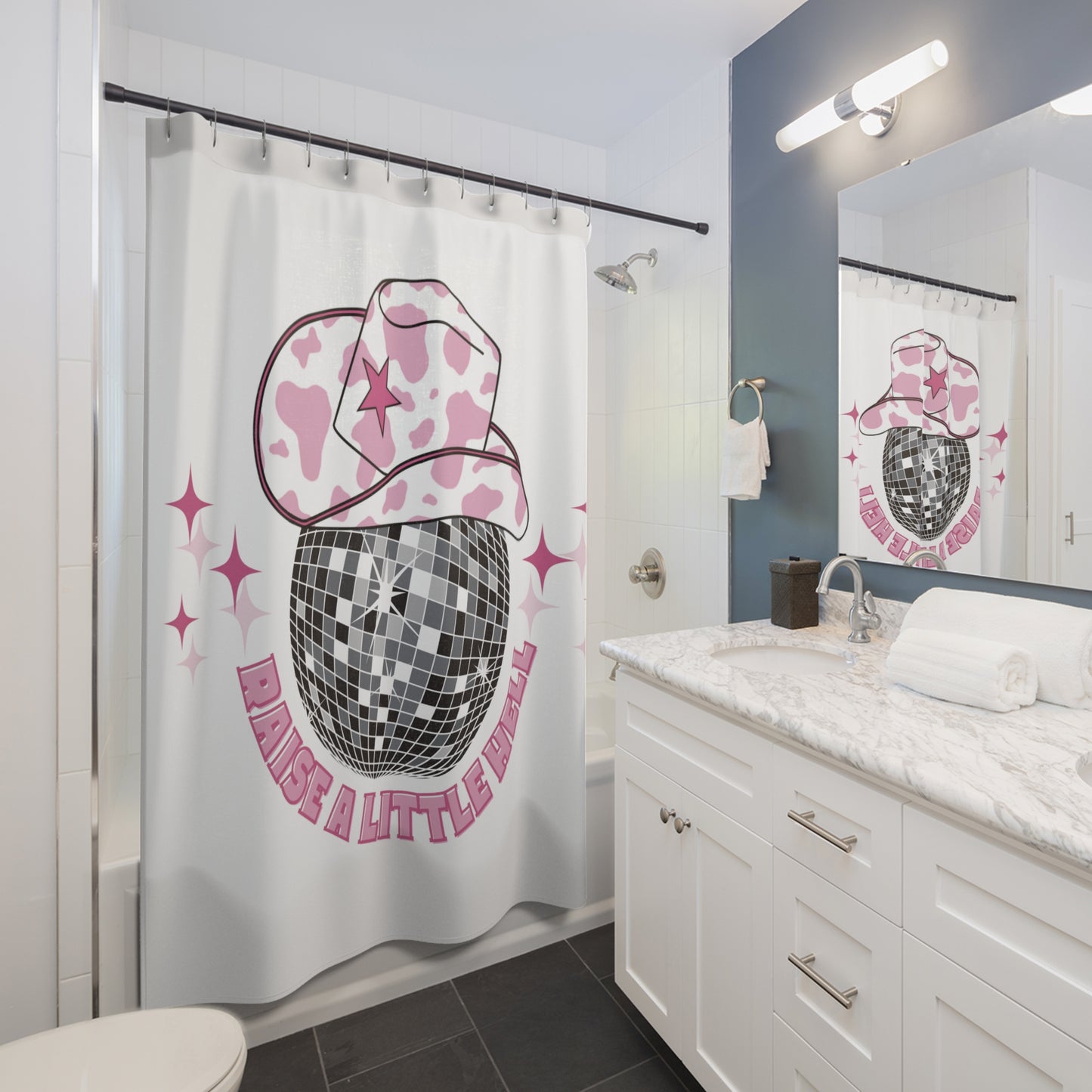 DISCO COWGIRL Raise a Little Hell - Shower Curtain - Home Decor, Bathroom Decor 71"  x 74"