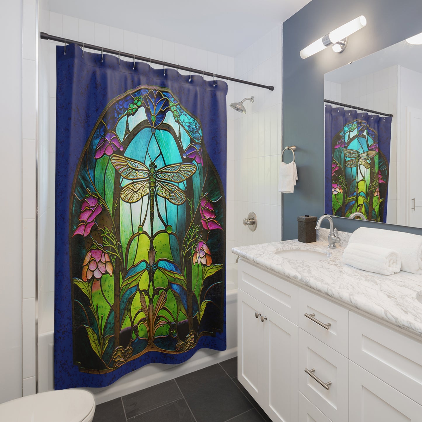 Stained Glass - Dragon Fly - Shower Curtain - Home Decor, Bathroom Decor 71"  x 74"