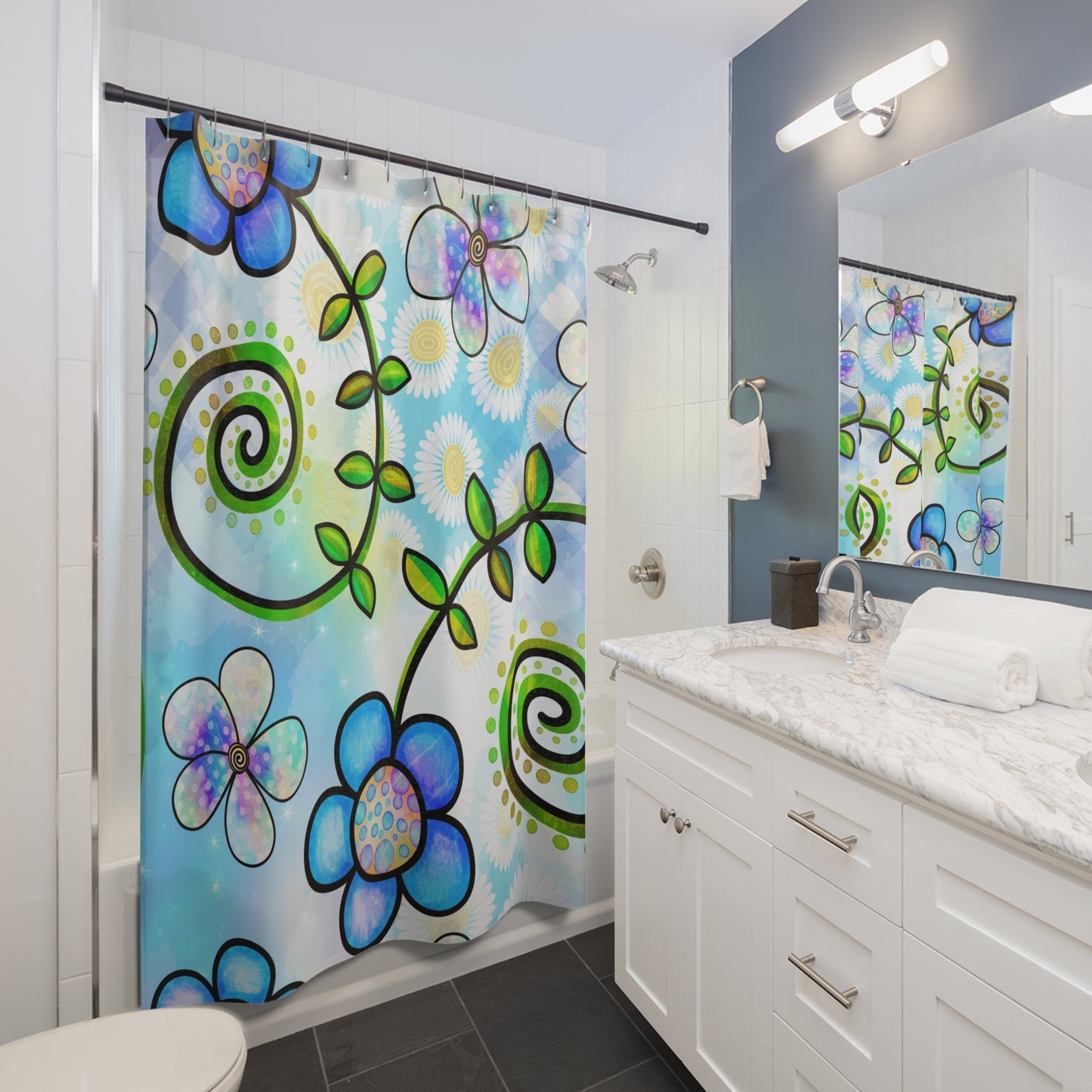 Retro - Floral Collage - Shower Curtain - Home Decor, Bathroom Decor 71"  x 74"