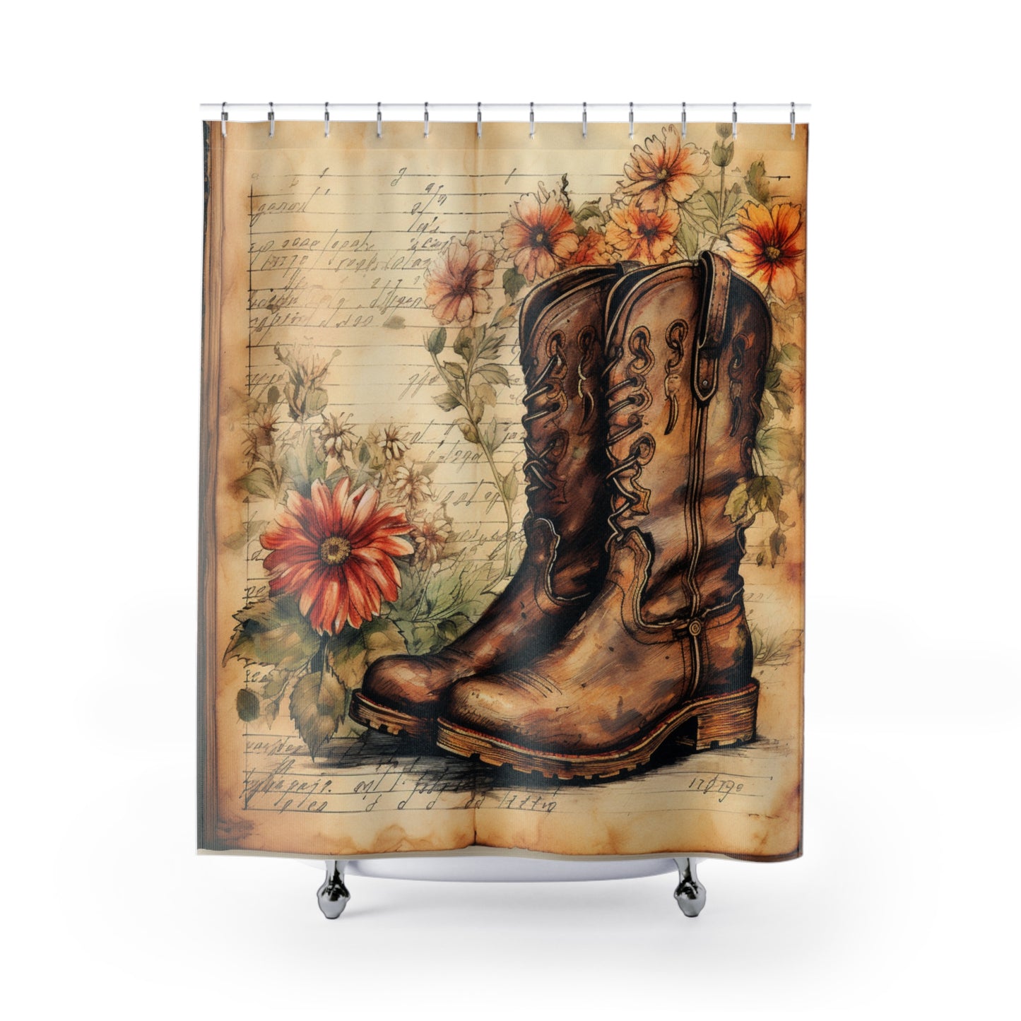Vintage Western - SHOWER CURTAIN - Home Decor, Bathroom Decor