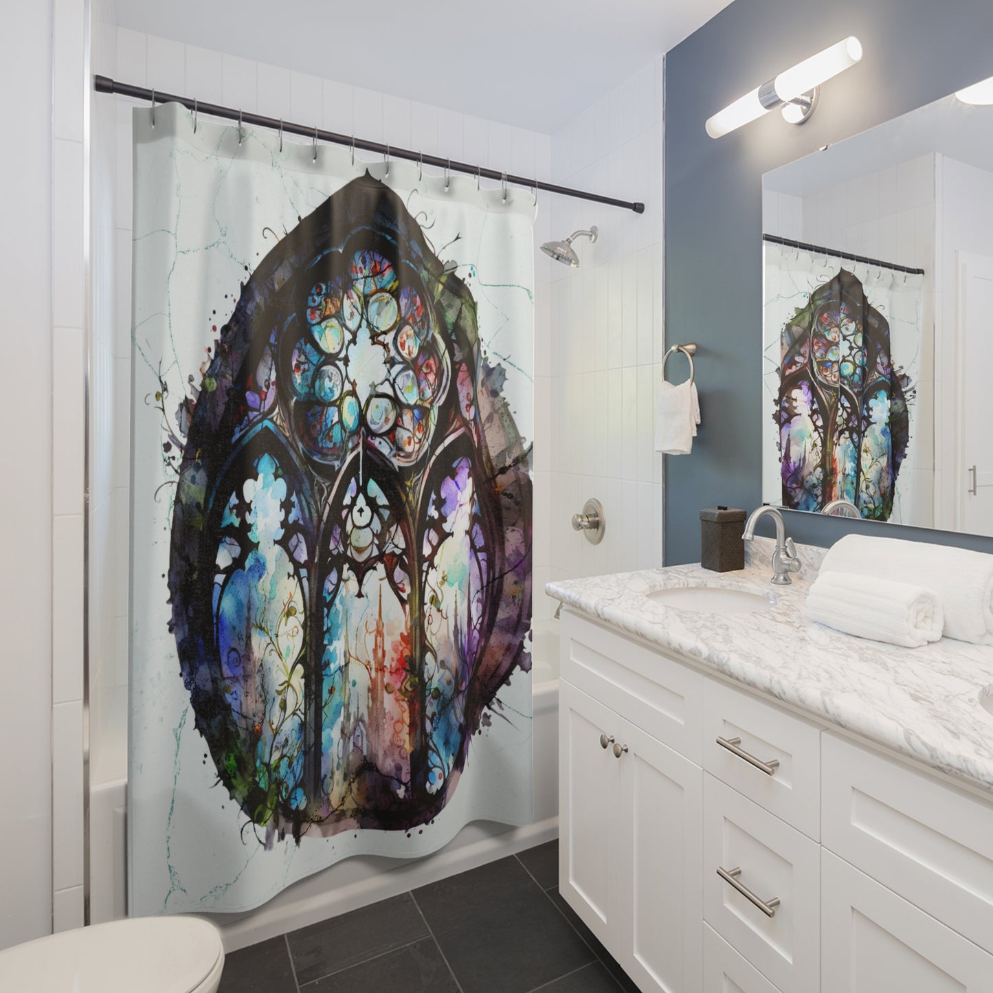 Gothic - Stained Glass Window - Shower Curtain - Home Decor, Bathroom Decor 71"  x 74"