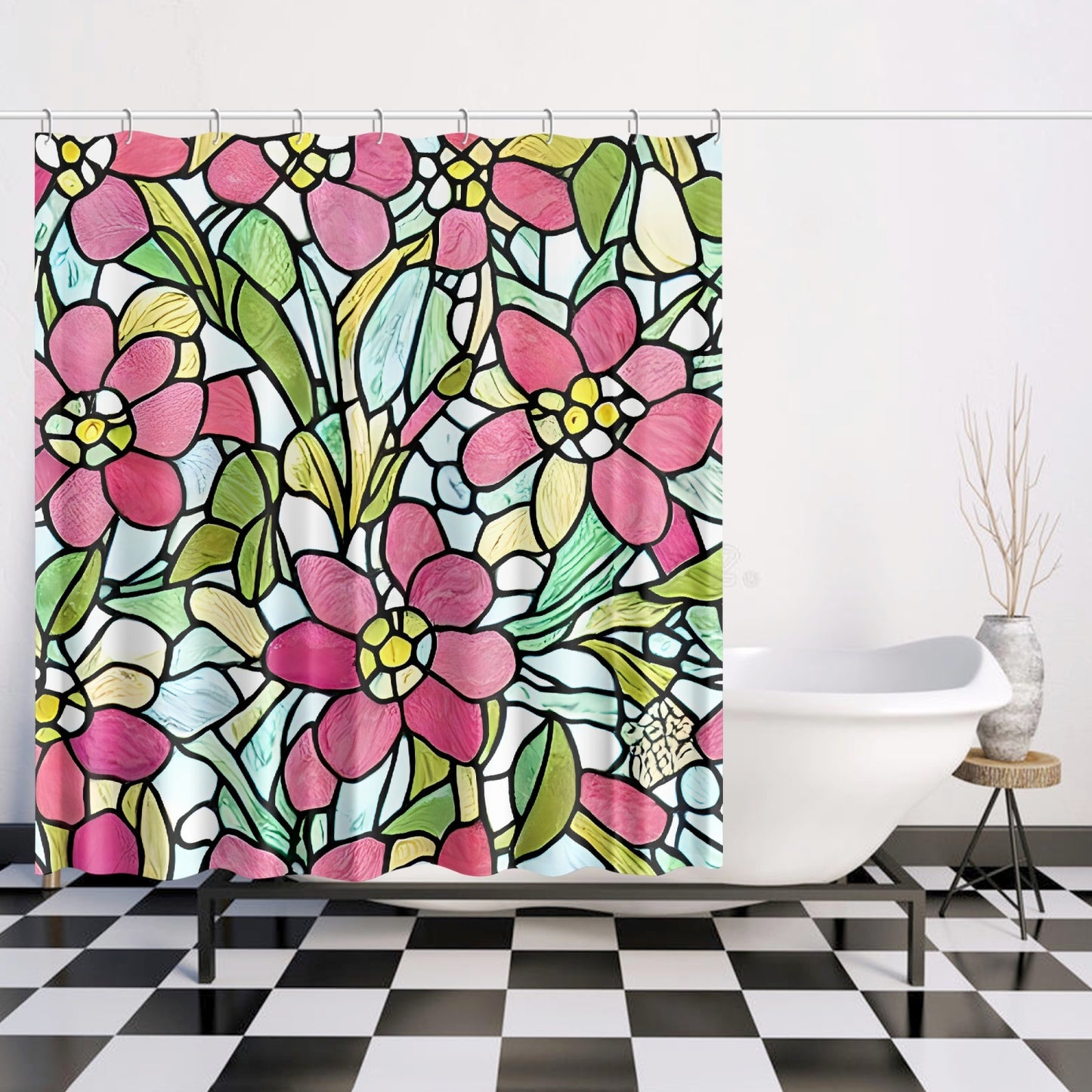 SHOWER CURTAIN - Stained Glass Flowers Quick-drying Shower Curtain