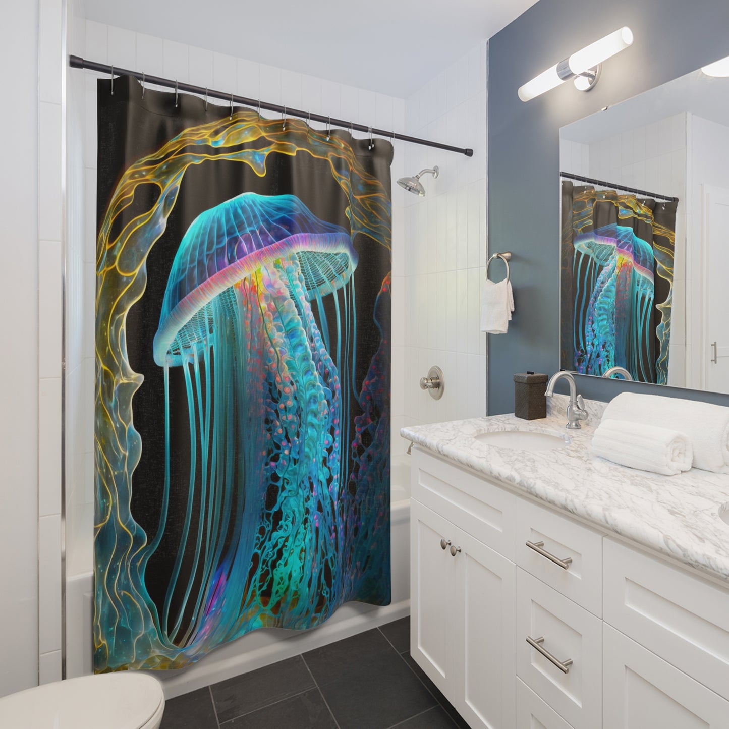 Stained Glass Jellyfish - SHOWER CURTIAIN - Home Decor, Bathroom Decor, Housewarming Gift, Aquatic