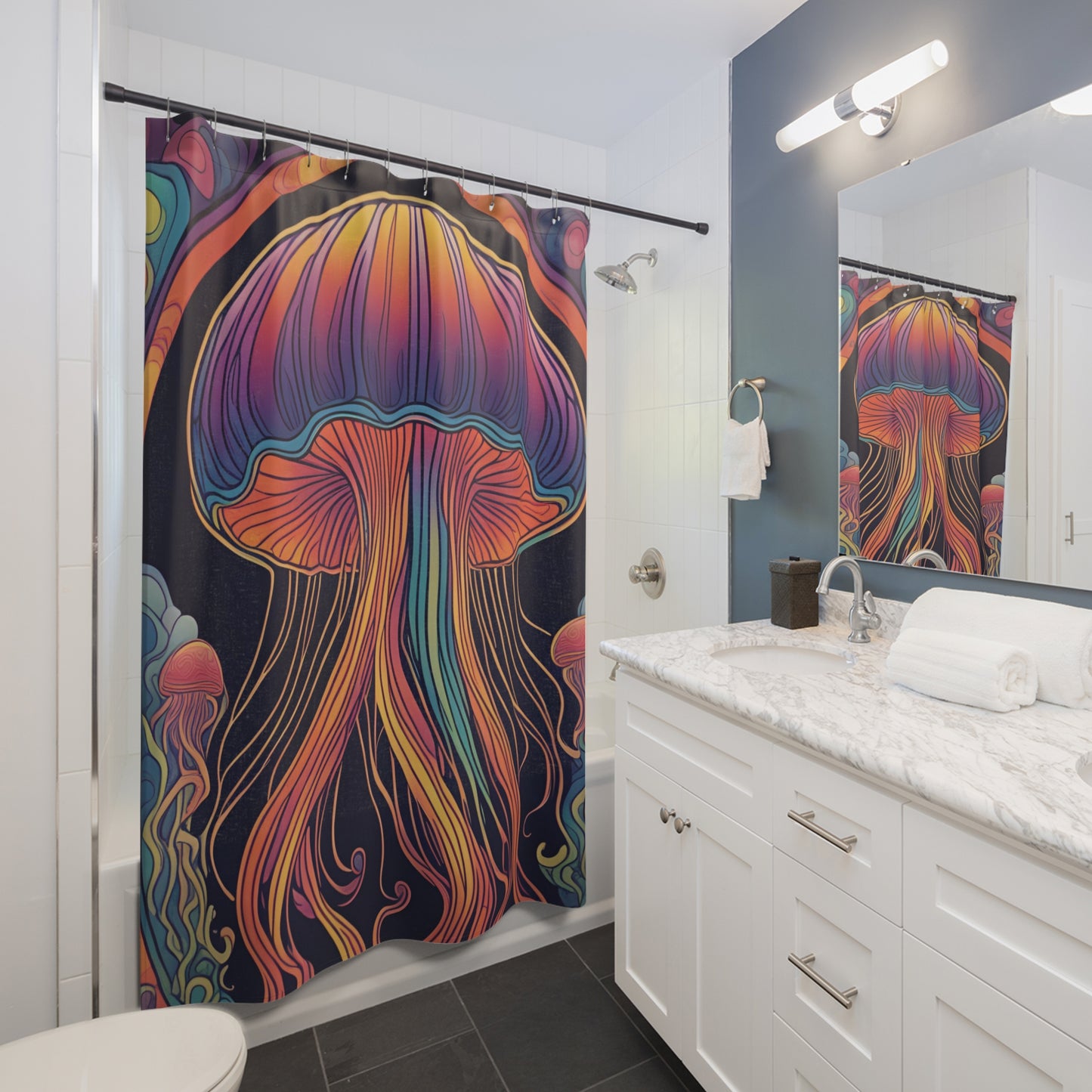 Stained Glass Jellyfish SHOWER CURTAIN - Bathroom Decor