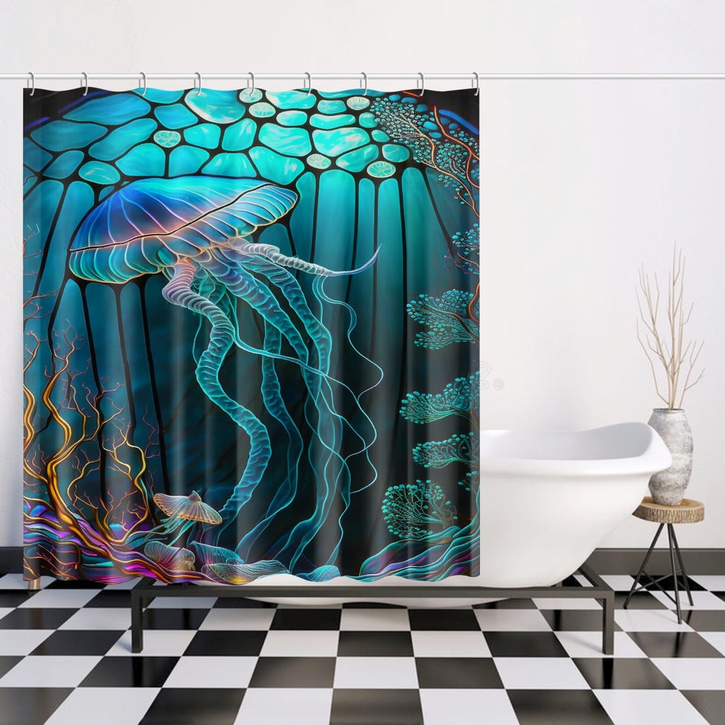 STAINED GLASS - Jellyfish Polyester Quick-Dry Shower Curtain
