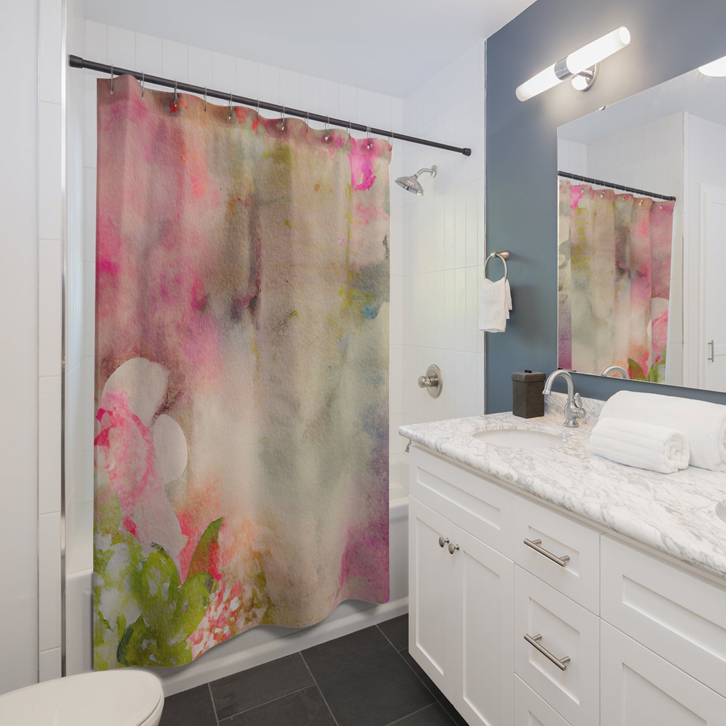 Shabby Chic - Pink Floral - Shower Curtain - Home Decor, Bathroom Decor 71"  x 74"